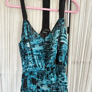 bebe Teal and Black Abstract Print One-Piece